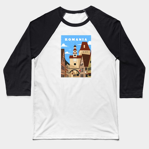 Romania. Retro travel minimalist poster Baseball T-Shirt by GreekTavern